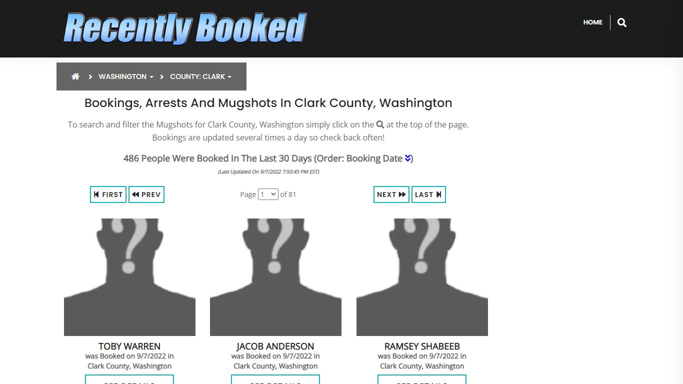 Bookings, Arrests and Mugshots in Clark County, Washington
